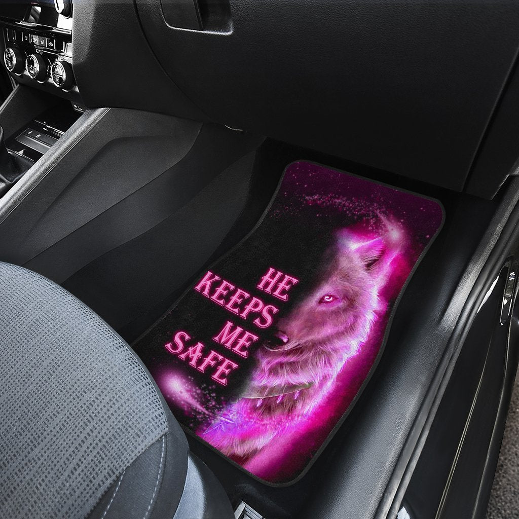 Blue & Pink Wolf Car Floor Mats Custom Couple Car Accessories