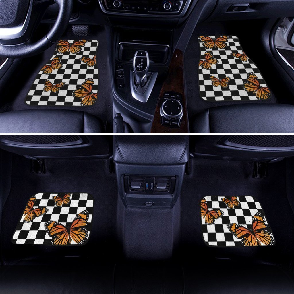 Checkerboard Butterfly Car Floor Mats Custom Car Accessories