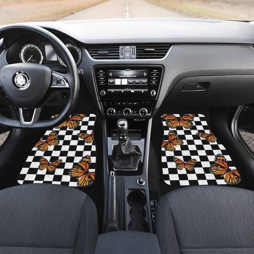 Checkerboard Butterfly Car Floor Mats Custom Car Accessories