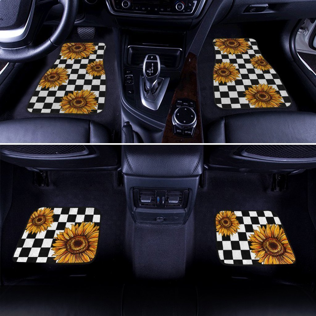 Checkerboard Sunflower Car Floor Mats Custom Car Accessories Gifts Idea