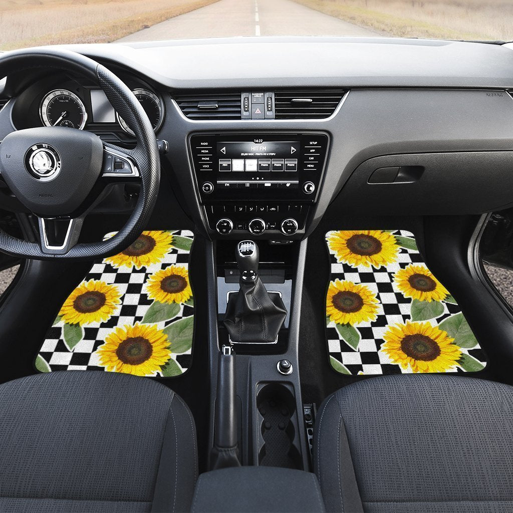 Checkerboard Sunflower Car Floor Mats Custom Car Accessories