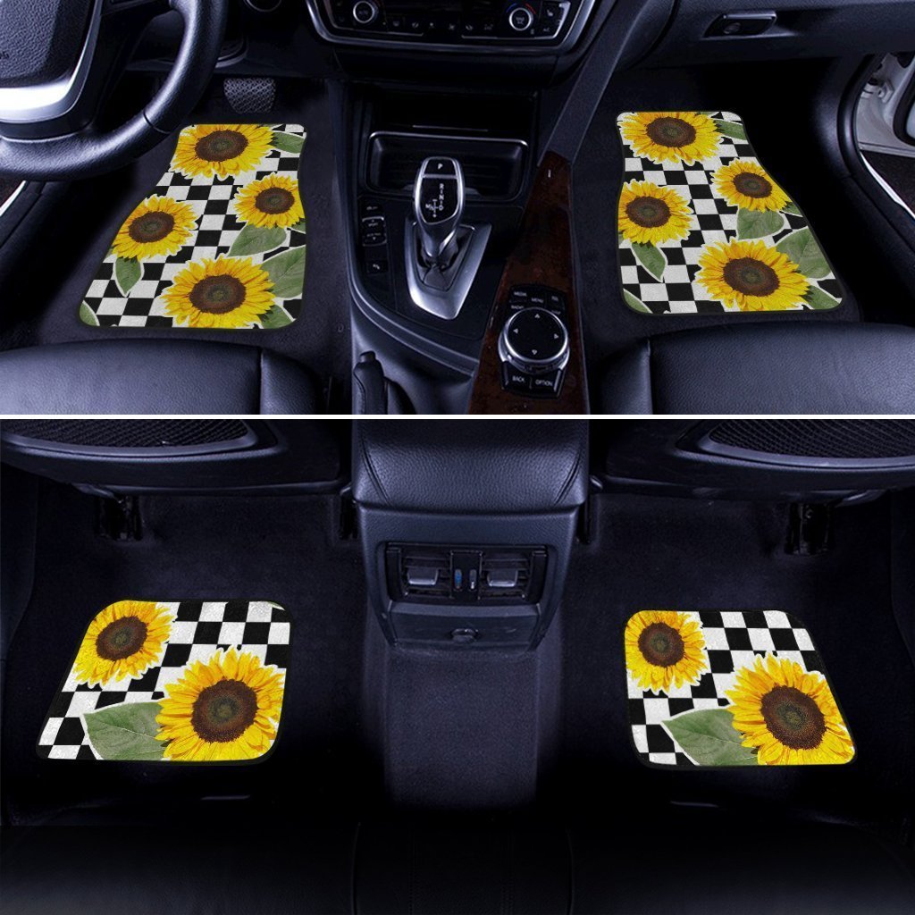 Checkerboard Sunflower Car Floor Mats Custom Car Accessories