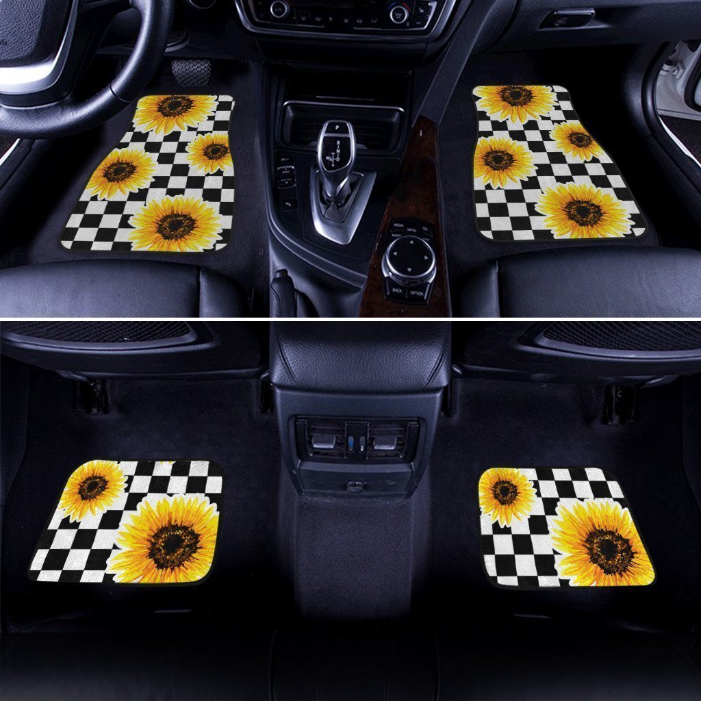 Checkerboard Sunflower Car Floor Mats Custom Car Interior Accessories