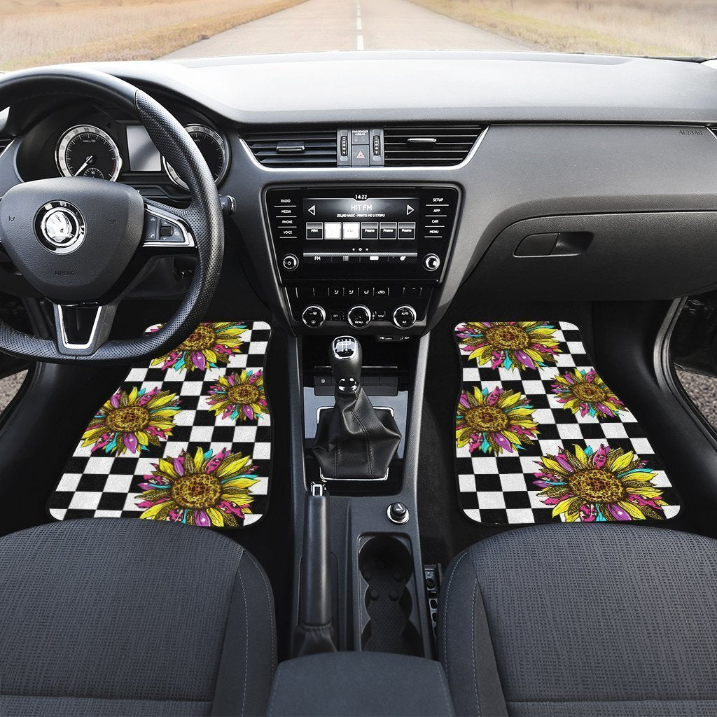 Checkerboard Sunflower Car Floor Mats Custom Leopard Car Accessories