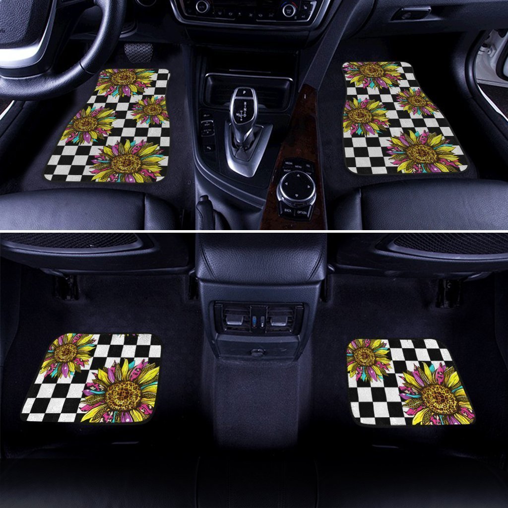 Checkerboard Sunflower Car Floor Mats Custom Leopard Car Accessories