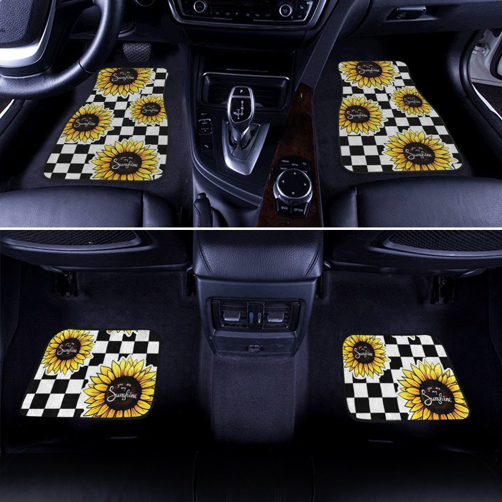Checkerboard Sunflower Car Floor Mats Custom Sunshine Car Accessories