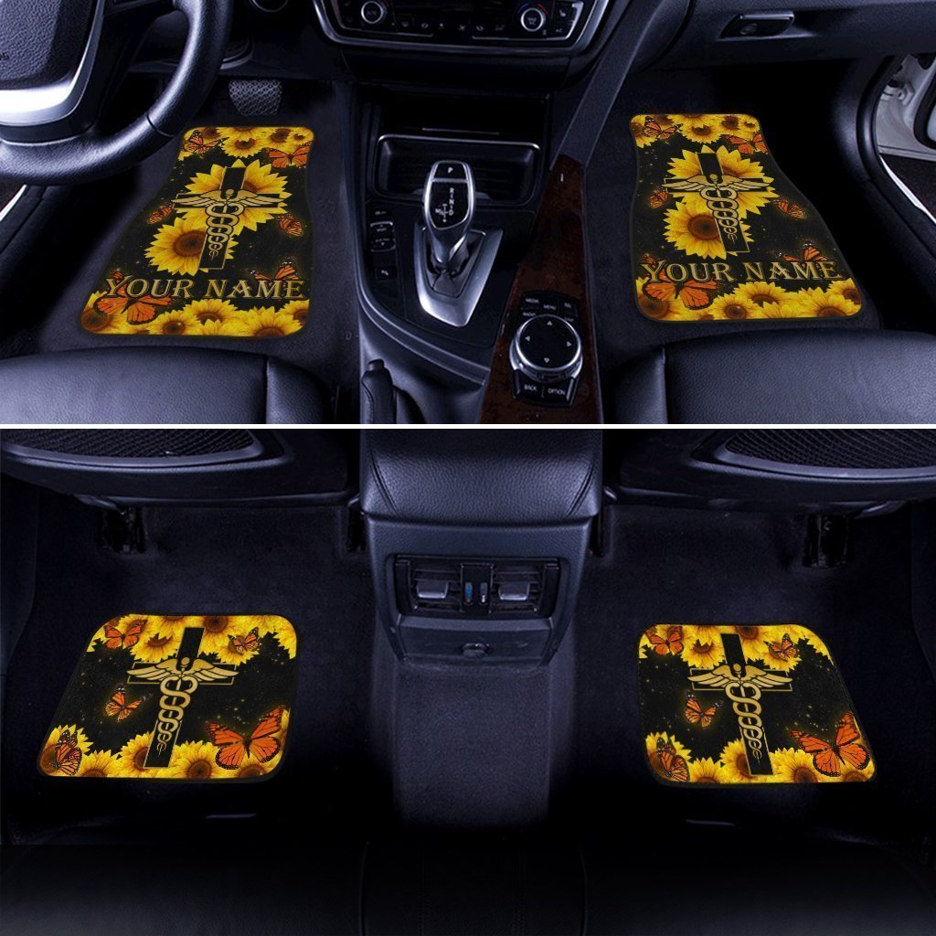 Custom Name Nurse Car Floor Mats Custom Sunflower Car Accessories