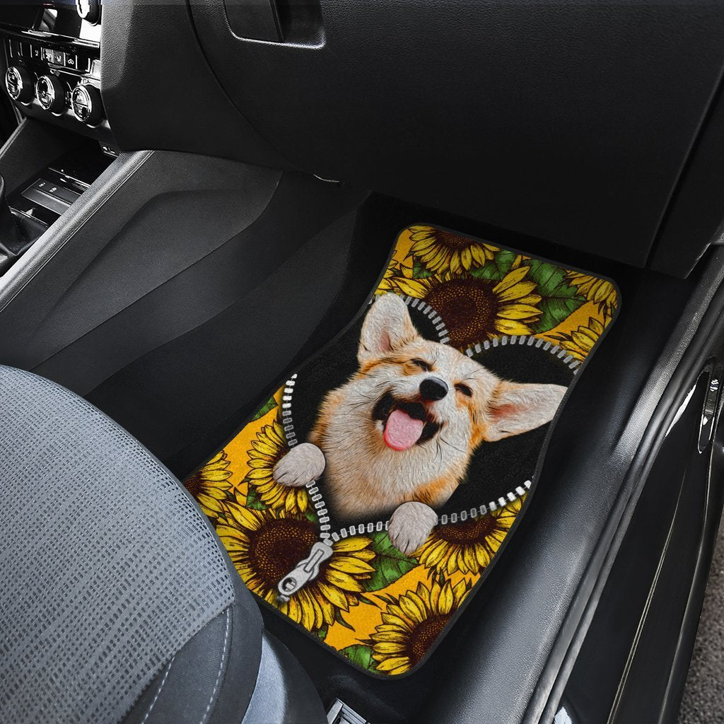 Cute Sunflower Corgi Car Floor Mats Custom Car Accessories Car Accessories For Corgi Onwers