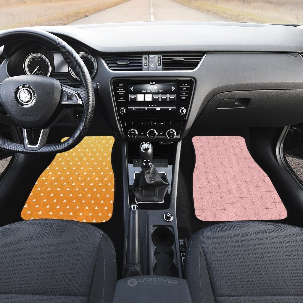 Demon Slayer Zenitsu and Nezuko Uniform Car Floor Mats Custom Anime Car Accessories