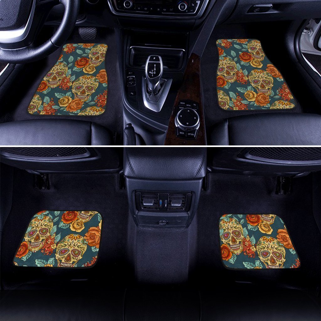 Floral Sugar Skull Car Floor Mats Custom Vintage Style Car Accessories