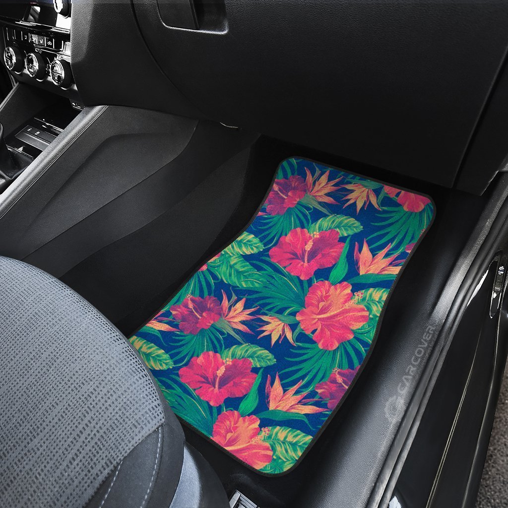 Hawaiian Car Floor Mats Custom Hibiscus Tropical Flower Leaves Car Accessories