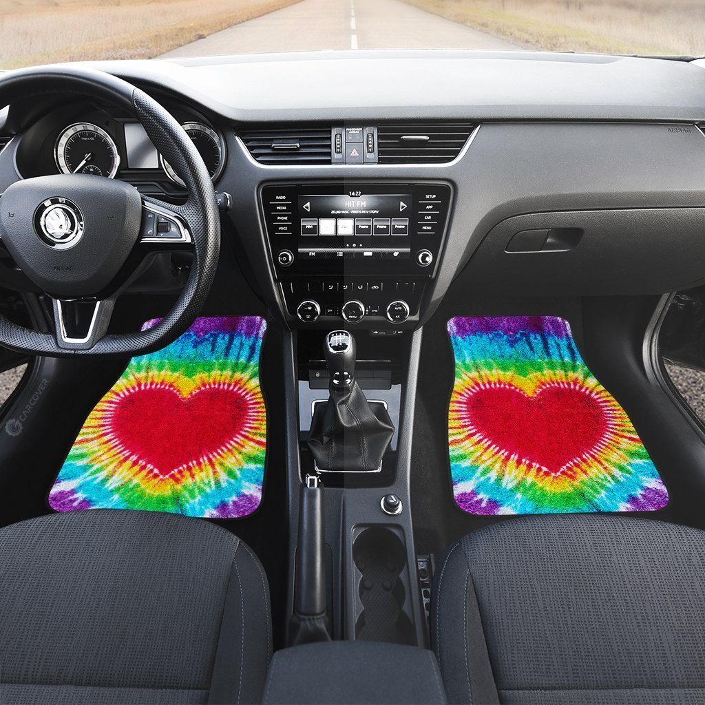 Heart Tie Dye Car Floor Mats Custom Hippie Car Accessories