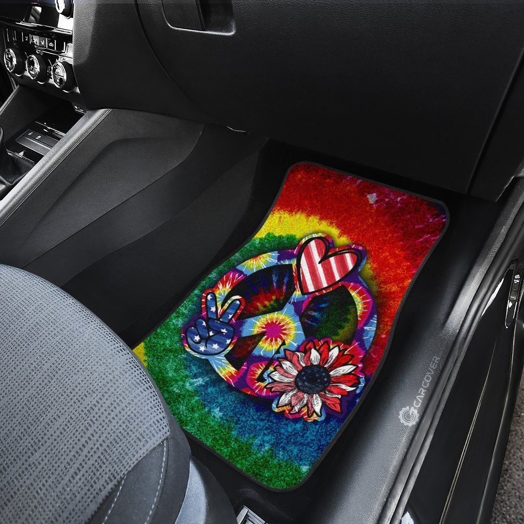 Hippie Sunflower Tie Dye Car Floor Mats Custom Peace Love America Car Accessories Meaningful Gifts