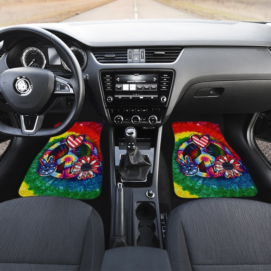 Hippie Sunflower Tie Dye Car Floor Mats Custom Peace Love America Car Accessories Meaningful Gifts