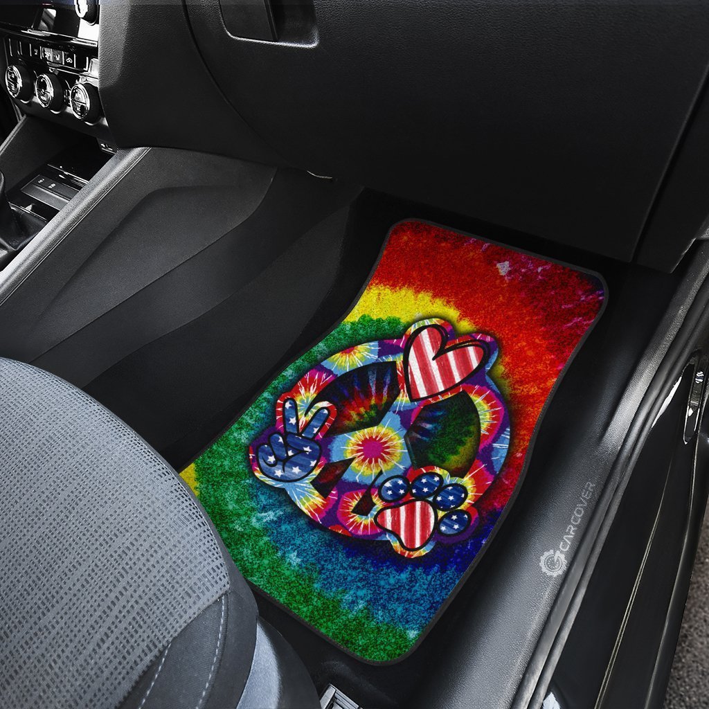 Hippie Tie Dye Car Floor Mats Custom Peace Love Paw US Flag Car Accessories Great Gifts Idea
