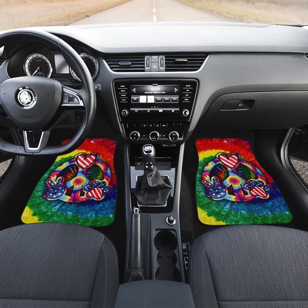 Hippie Tie Dye Car Floor Mats Custom Peace Love Paw US Flag Car Accessories Great Gifts Idea