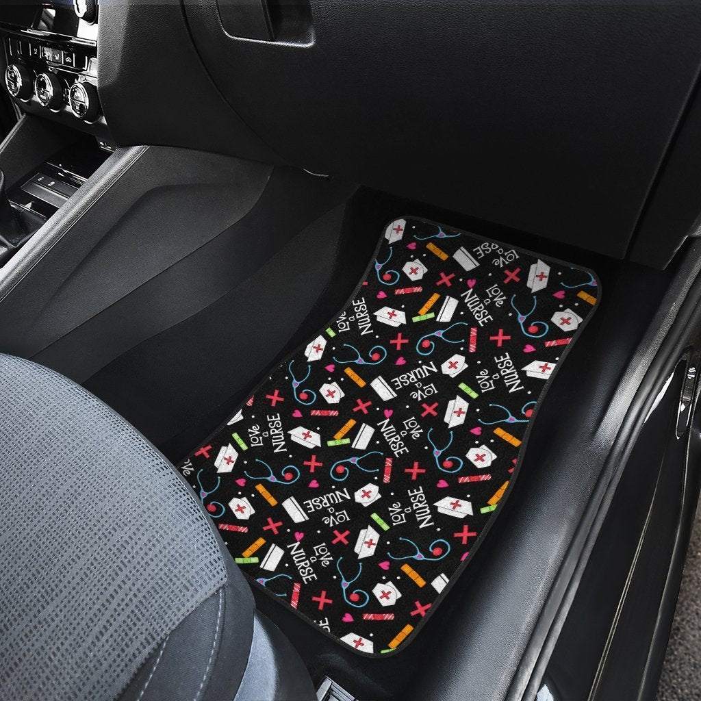 Love Nurse Car Floor Mats Custom Black Pattern Nurse Car Accessories