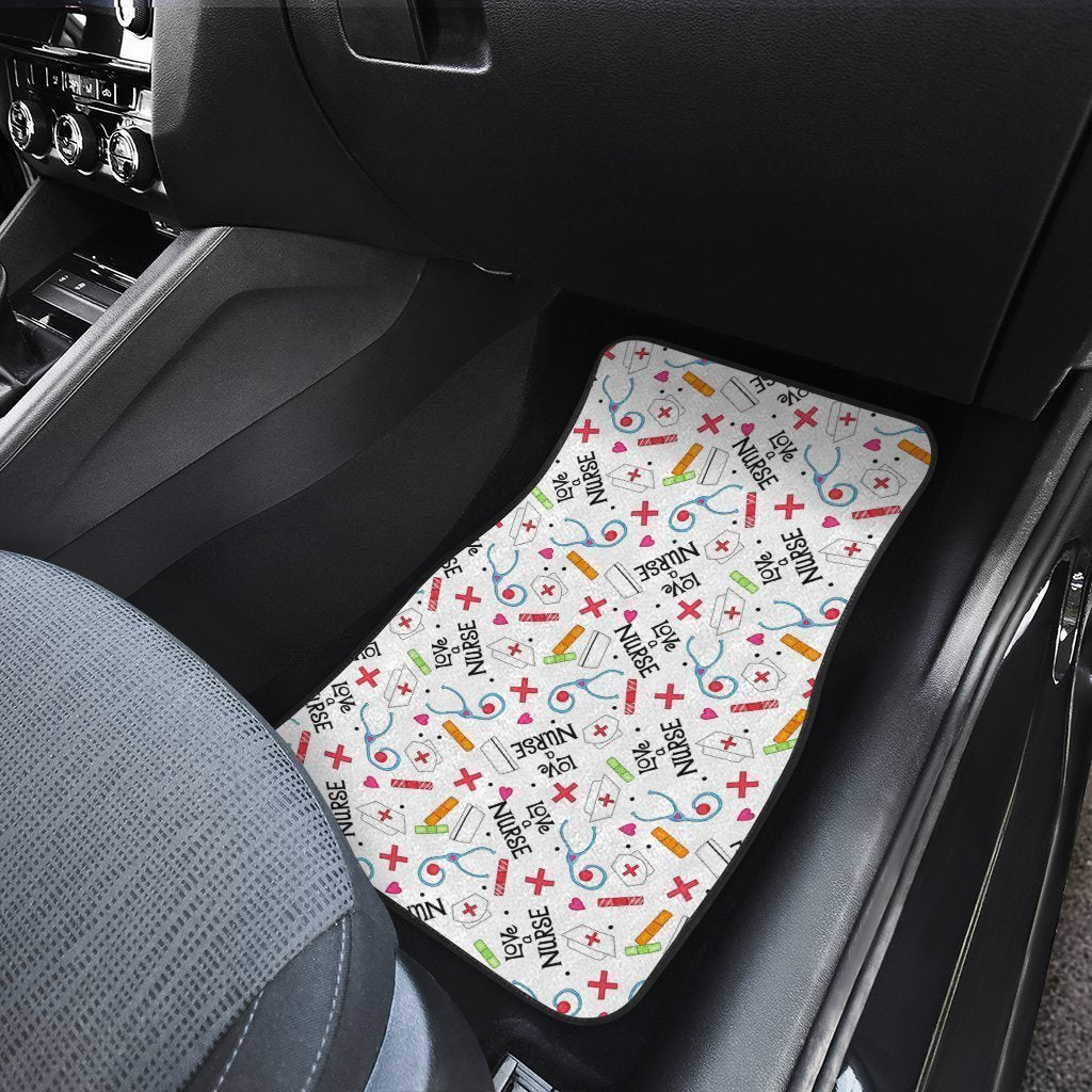 Love Nurse Car Floor Mats Custom White Pattern Nurse Car Accessories