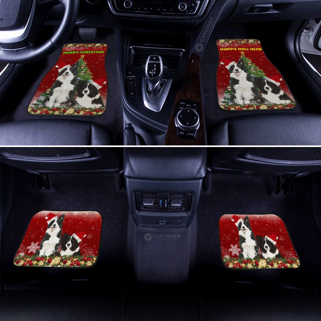 Merry Christmas Border Collies Car Floor Mats Custom Animal Car Accessories Gifts For Dog Lovers
