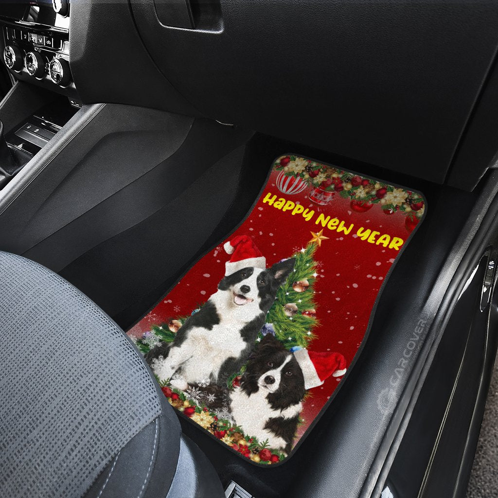 Merry Christmas Border Collies Car Floor Mats Custom Animal Car Accessories Gifts For Dog Lovers