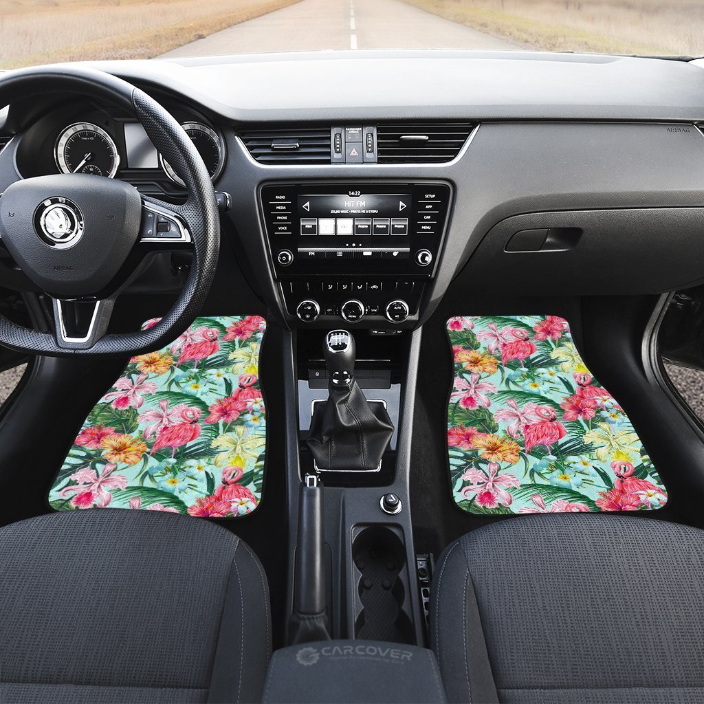 Pink Flamingo Car Floor Mats Custom Plumeria Hibiscus Tropical Flower Car Accessories