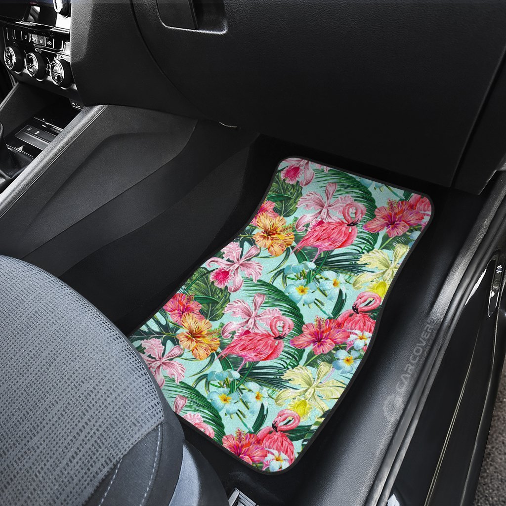 Pink Flamingo Car Floor Mats Custom Plumeria Hibiscus Tropical Flower Car Accessories