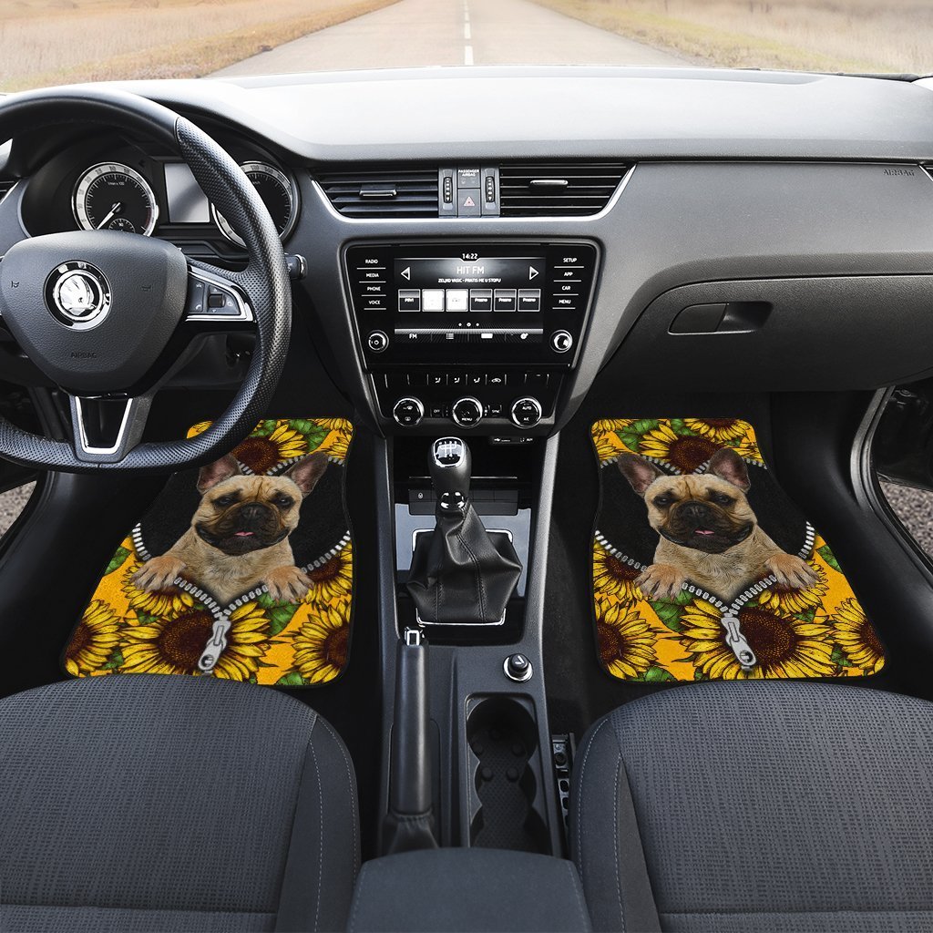 Sunflower French Bulldog Car Floor Mats Car Accessories For French Bulldog Owners