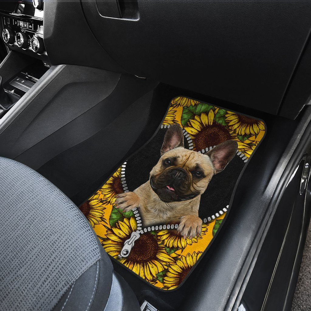 Sunflower French Bulldog Car Floor Mats Car Accessories For French Bulldog Owners